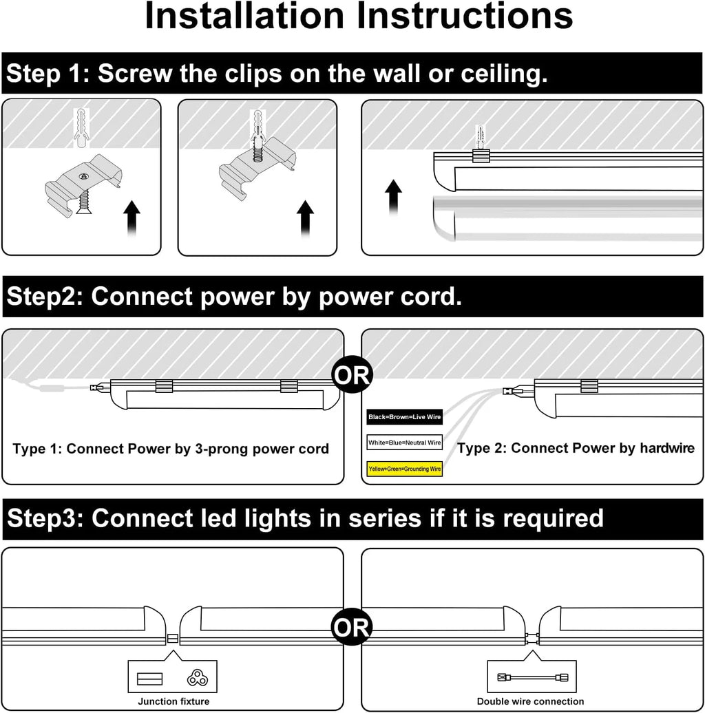 LED Shop Lights 4FT 50W 7750 Lumen 6000K Clear Cover V-Shape Linkable Plug and Play for Garage Workshop 10 Pack Z3994