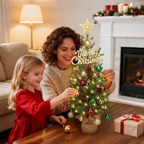 24-inch Tabletop Christmas Tree with 30 LED Lights and 26 Ornaments W25696