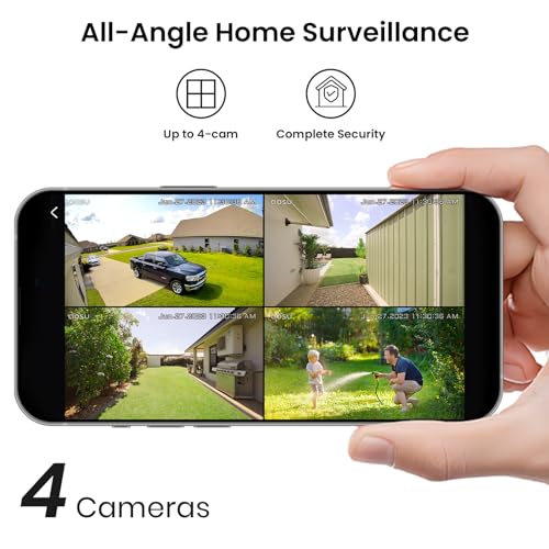 Wireless Outdoor Security Cameras, 4-Cam Kit, Solar Powered, 360° Pan & Tilt, 2K Color Night Vision M4408