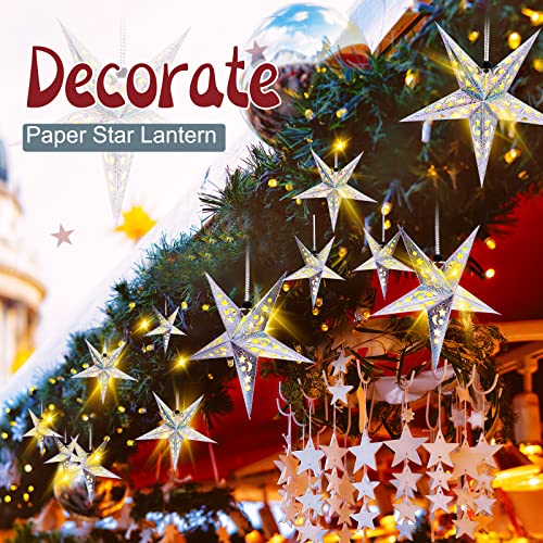 20 Set Christmas Paper Star Lanterns with LED Lights Hanging Decor N8251