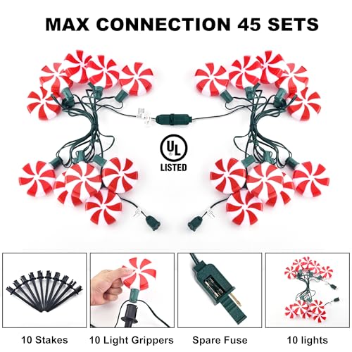 Unicorn Christmas Lollipop Pathway Lights, 10 LED Peppermint String Lights with Stakes Z721