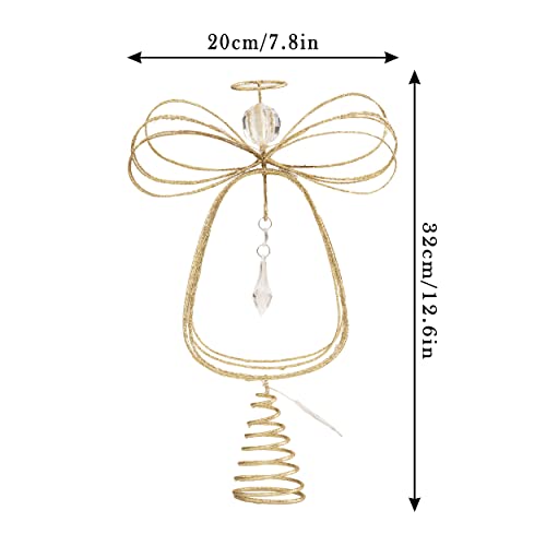 Lighted Christmas Tree Topper Angel with Timer, 10 Inch Pre-Lit Gold Metal V305