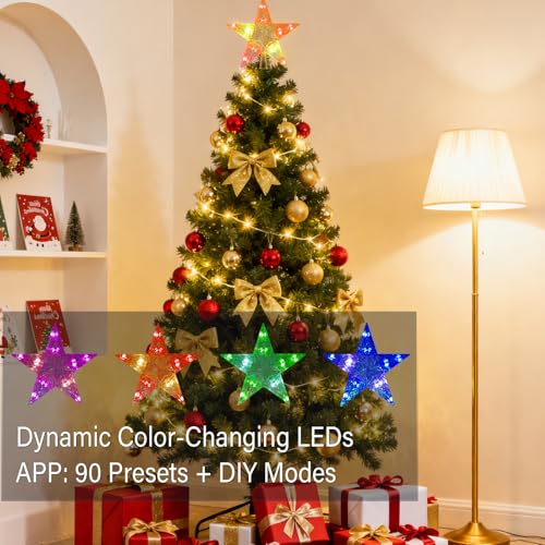 Color Changing Christmas Star Tree Topper with Remote and Timer F5367