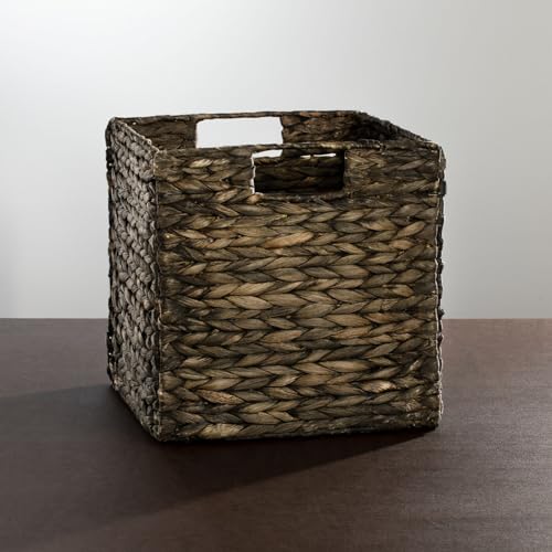 Natural Woven Hyacinth Cube Organizer Basket with Handles, 8 Pack, Black Wash H8387