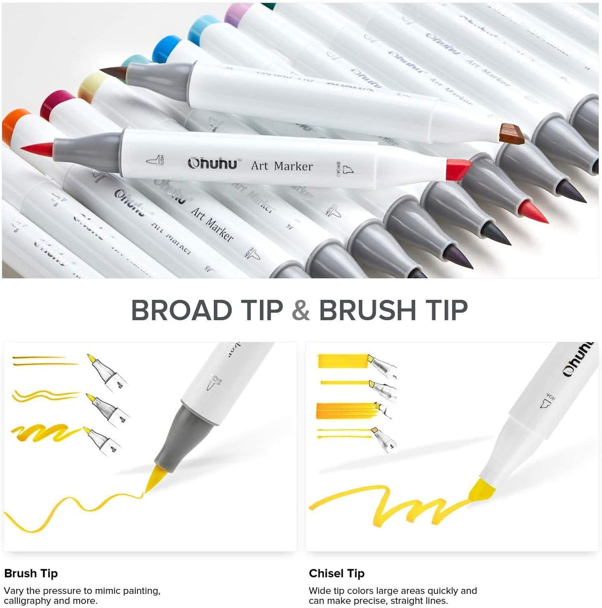 Alcohol Markers Skin Tone Set, 36 Portrait Colors, Brush & Chisel Dual Tips E860