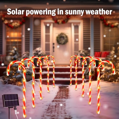 Solar Candy Cane Lights Outdoor Pathway, 8 Modes LED Christmas Decorations Z884