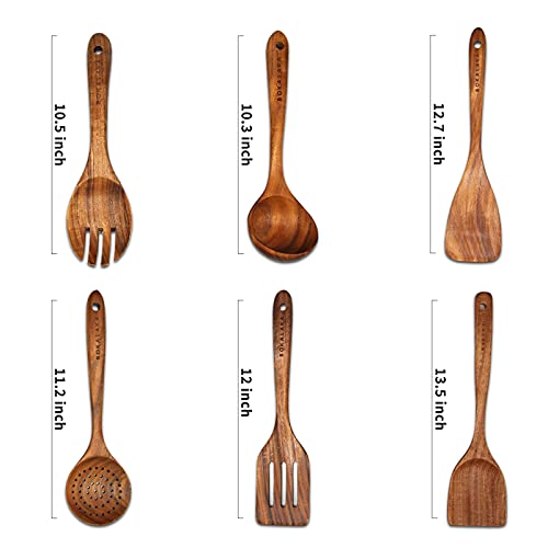 Natural Teak Wooden Spoons for Cooking, 10-Piece Kitchen Utensil Set I607645