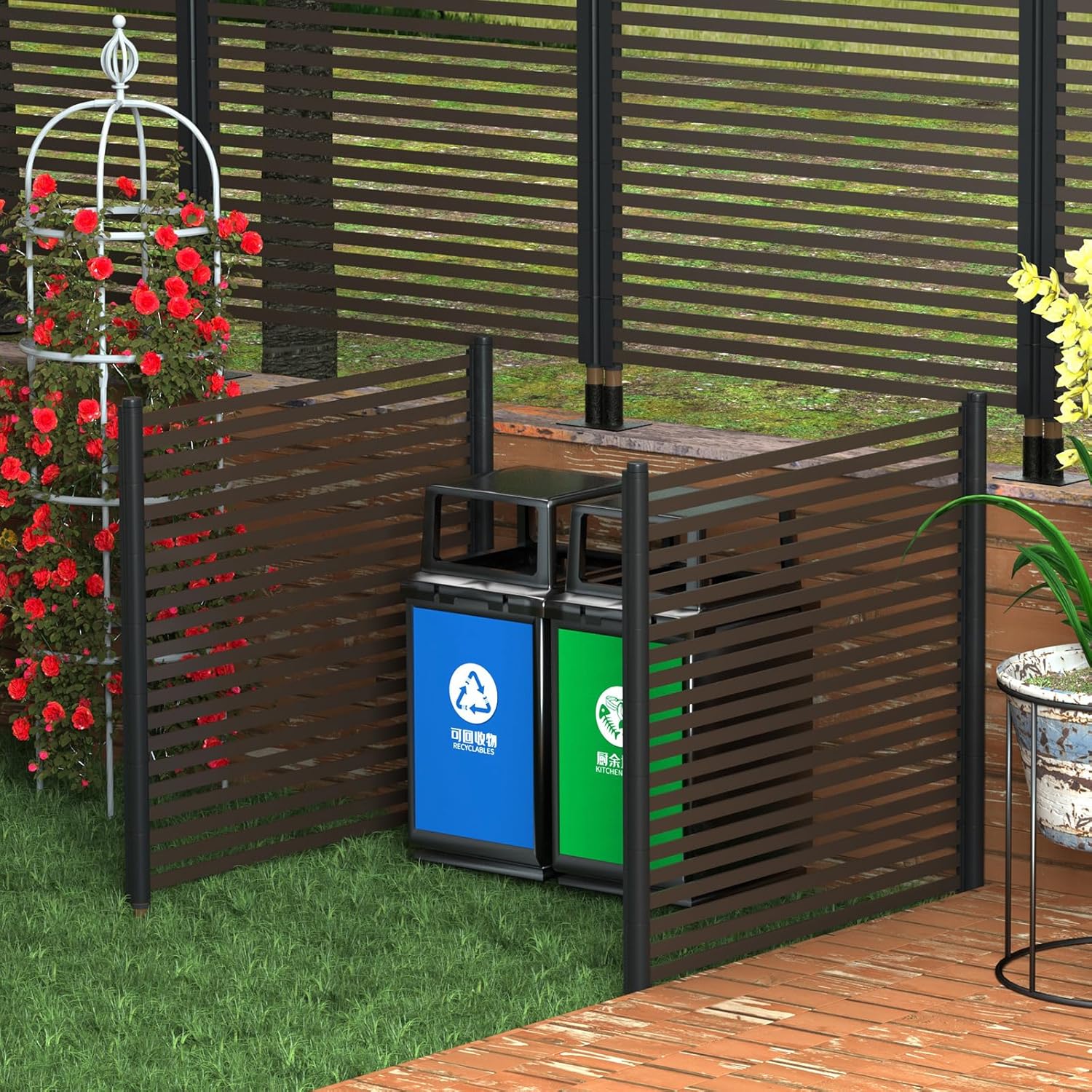 Metal Privacy Screen for Outdoor Terrace, 43x47 inches, 2 Panels S597224