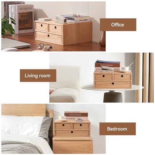 Natural Wooden Desktop Organizer with 3 Drawers I779