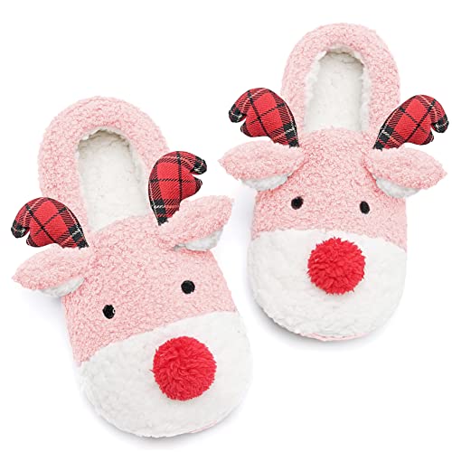 Women's Fuzzy Reindeer House Slippers Cozy Indoor Shoes W402399