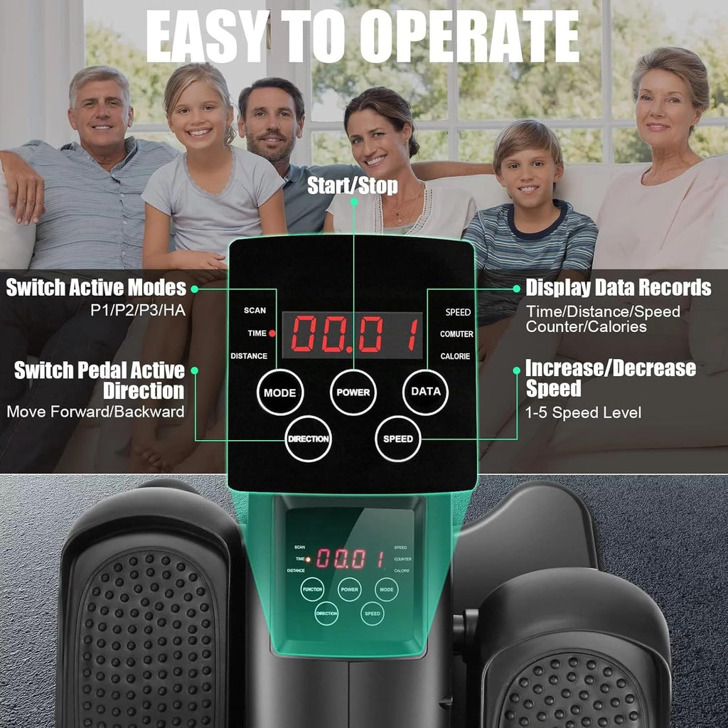 Under Desk Elliptical Machine Electric Seated Pedal Exerciser with LCD Display and Remote Control O53848