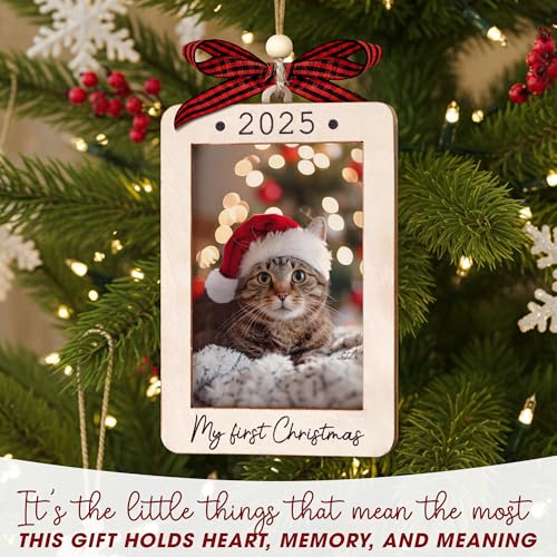Christmas Ornament Picture Frame - Wooden Landscape Photo Frame for Tree U347