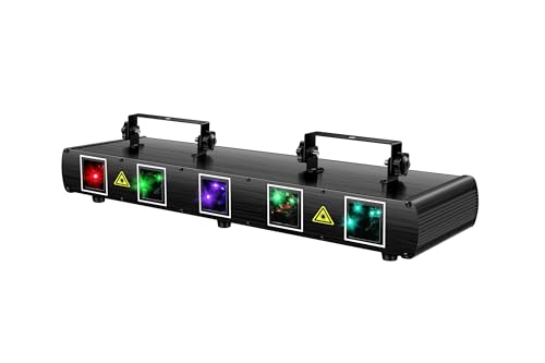 Stage Laser Light, 5 Beam Sound Activated DJ Party Lights with Remote Control P243197