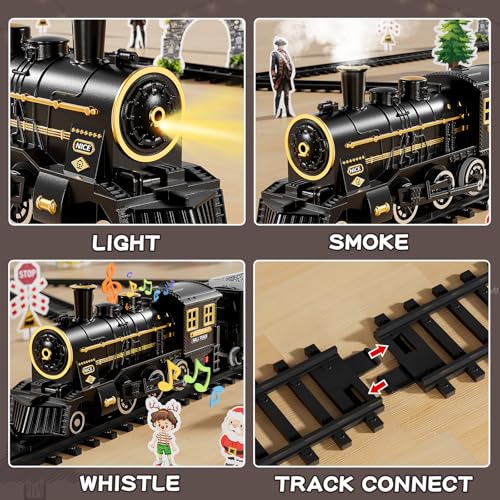 Large Train Set for Kids 4-8 with Sounds, Lights and Smoke H678
