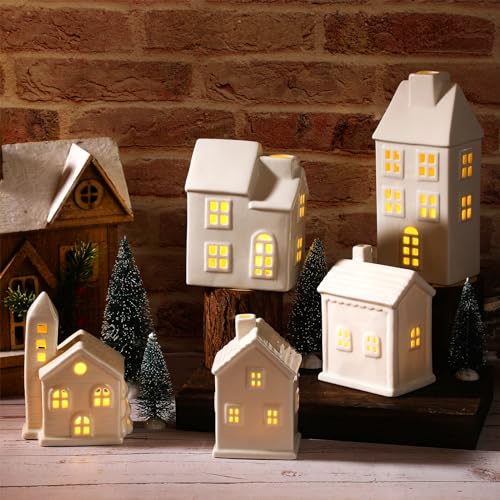 Ceramic Christmas Village Set with Lighted Houses and Trees R504760