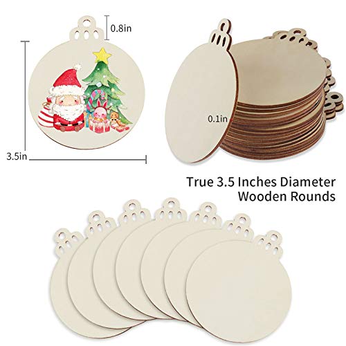 50PCS 4-Inch Wooden Christmas Ornaments, Unfinished Pre-Drilled Wood Slices for DIY Crafts G888