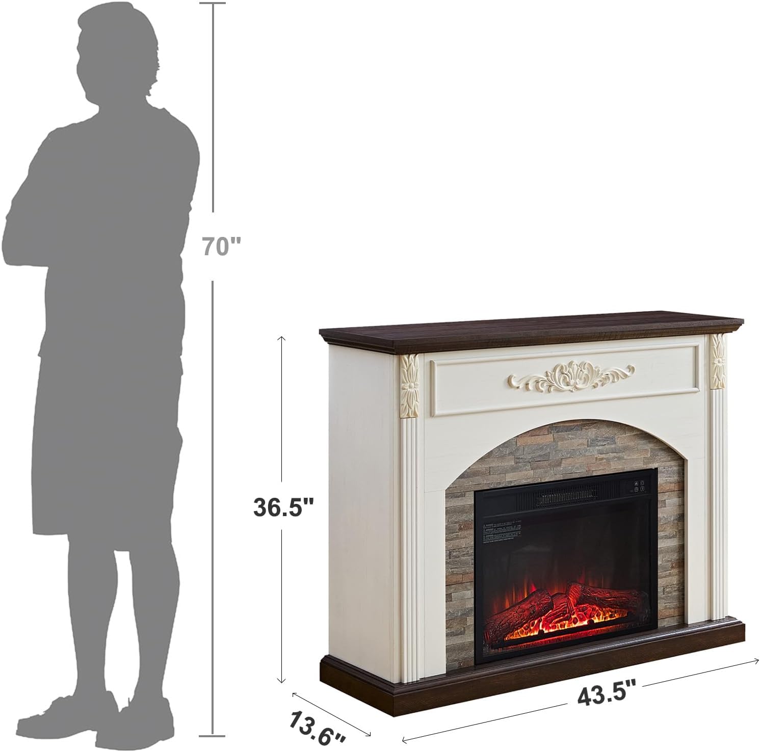 Carved Pilasters Electric Fireplace with Mantel, Freestanding Heater D90641