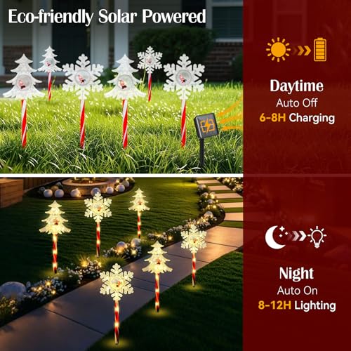 Solar Walkway Lights Outdoor, 8 Pack Candy Cane Christmas Decorations L731
