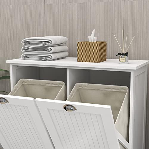 Tilt Out Trash Cabinet Laundry Sorter with Storage (White) U7684
