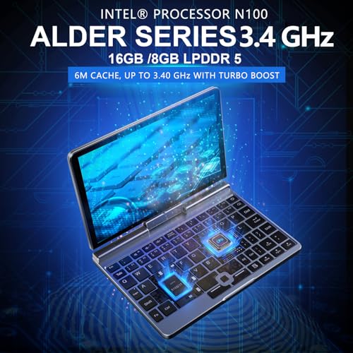 8 inch Mini Laptop HD Touchscreen Portable 2-in-1 Computer, Windows 11 Pro, Intel N100, 12GB RAM, 512GB SSD Q486