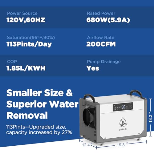 Crawl Space Dehumidifier with Pump for Basement, Drain Hose, 24 Timer H3267