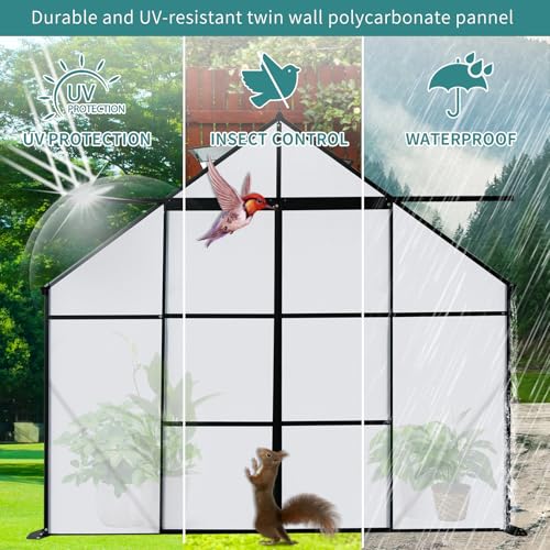 8x10FT Walk-in Greenhouse with Double Sliding Doors, Polycarbonate Panels, Aluminum Frame H7634