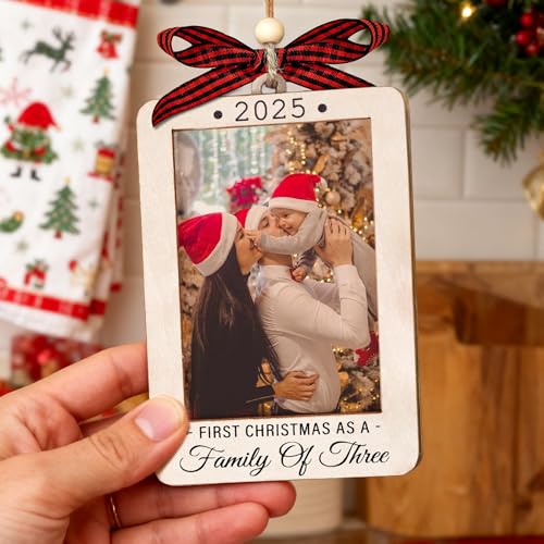 Christmas Ornament Picture Frame - Wooden Landscape Photo Frame for Tree U347