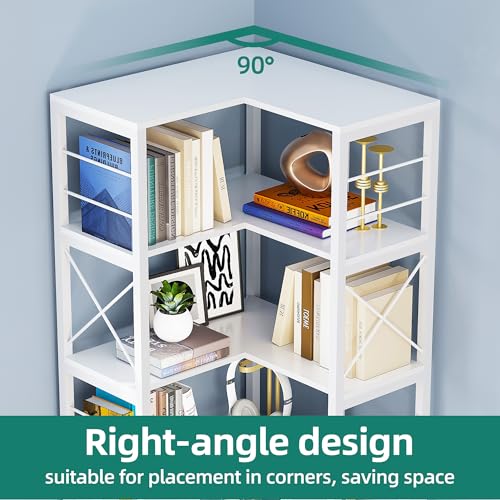 Corner Bookshelf with Storage, 7-Tier Shelf with Doors, White V7438