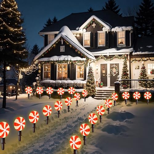Unicorn Christmas Lollipop Pathway Lights, 10 LED Peppermint String Lights with Stakes Z721