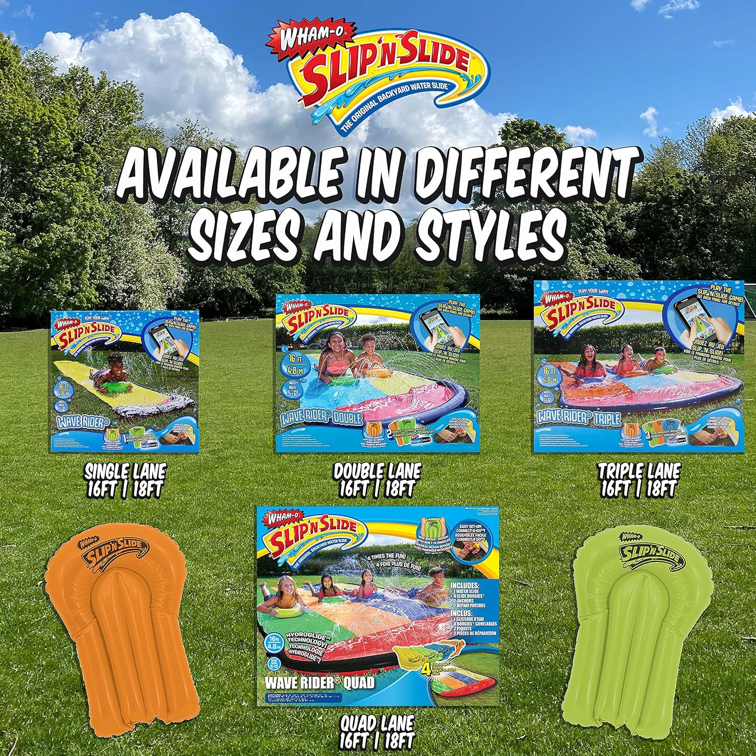 Triple Slip and Slide with 3 Bodyboards Lawn Water Slide Outdoor Water Toys for Kids P669