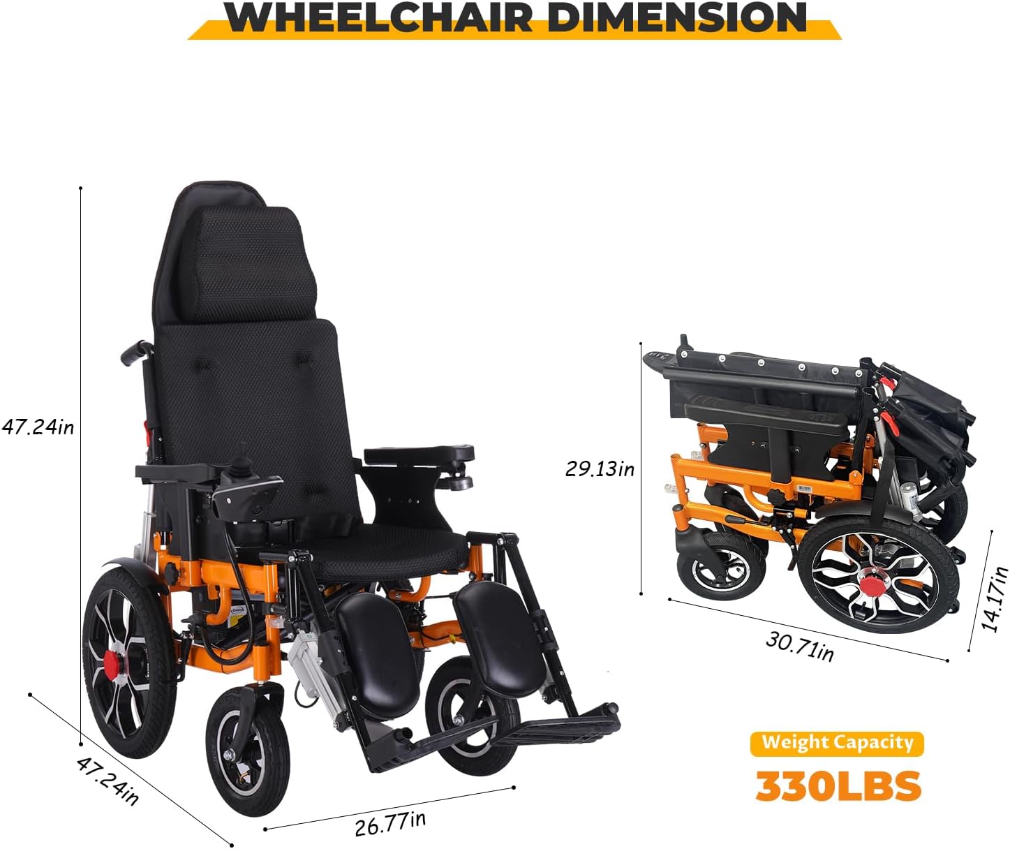 Lightweight Foldable Electric Wheelchair for Adults, 20" Seat, All Terrain J8970