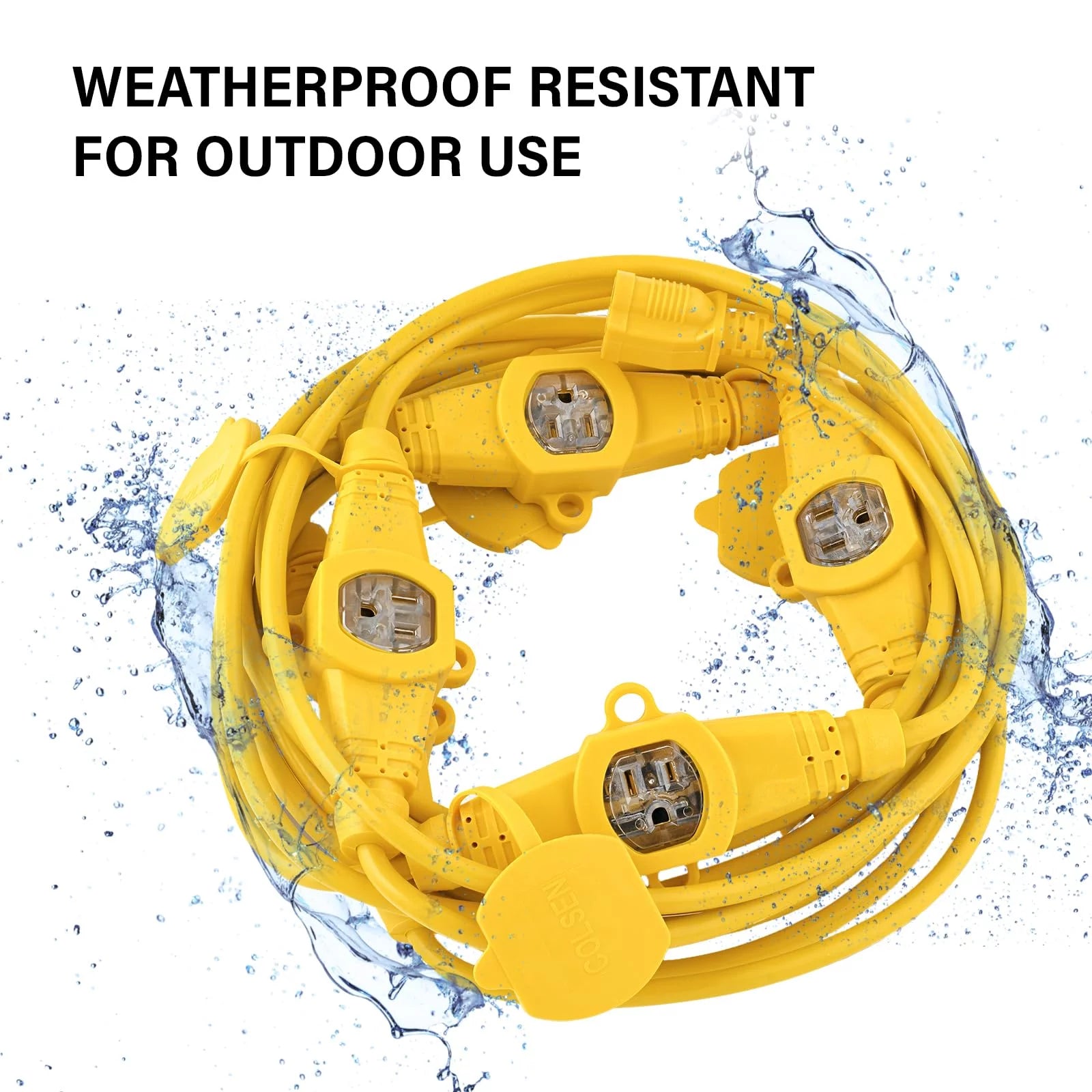 50ft Yellow Power Extension Cord 3 Prong Outlet with LED Indicator N82022