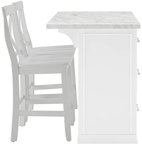 Kitchen Island with Faux Marble Top, White Q277