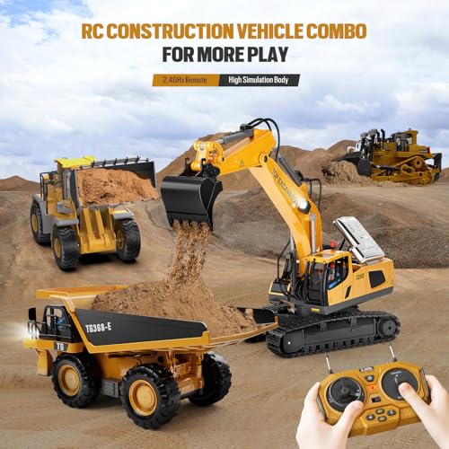 Remote Control Excavator Construction Toy for Boys with Metal Shovel and Lights J5730