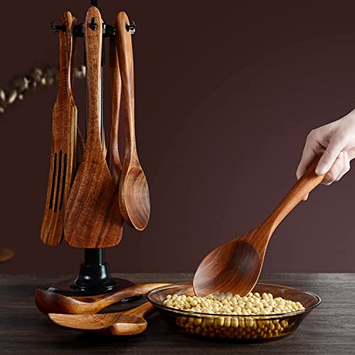 Natural Teak Wooden Spoons for Cooking, 10-Piece Kitchen Utensil Set I607645