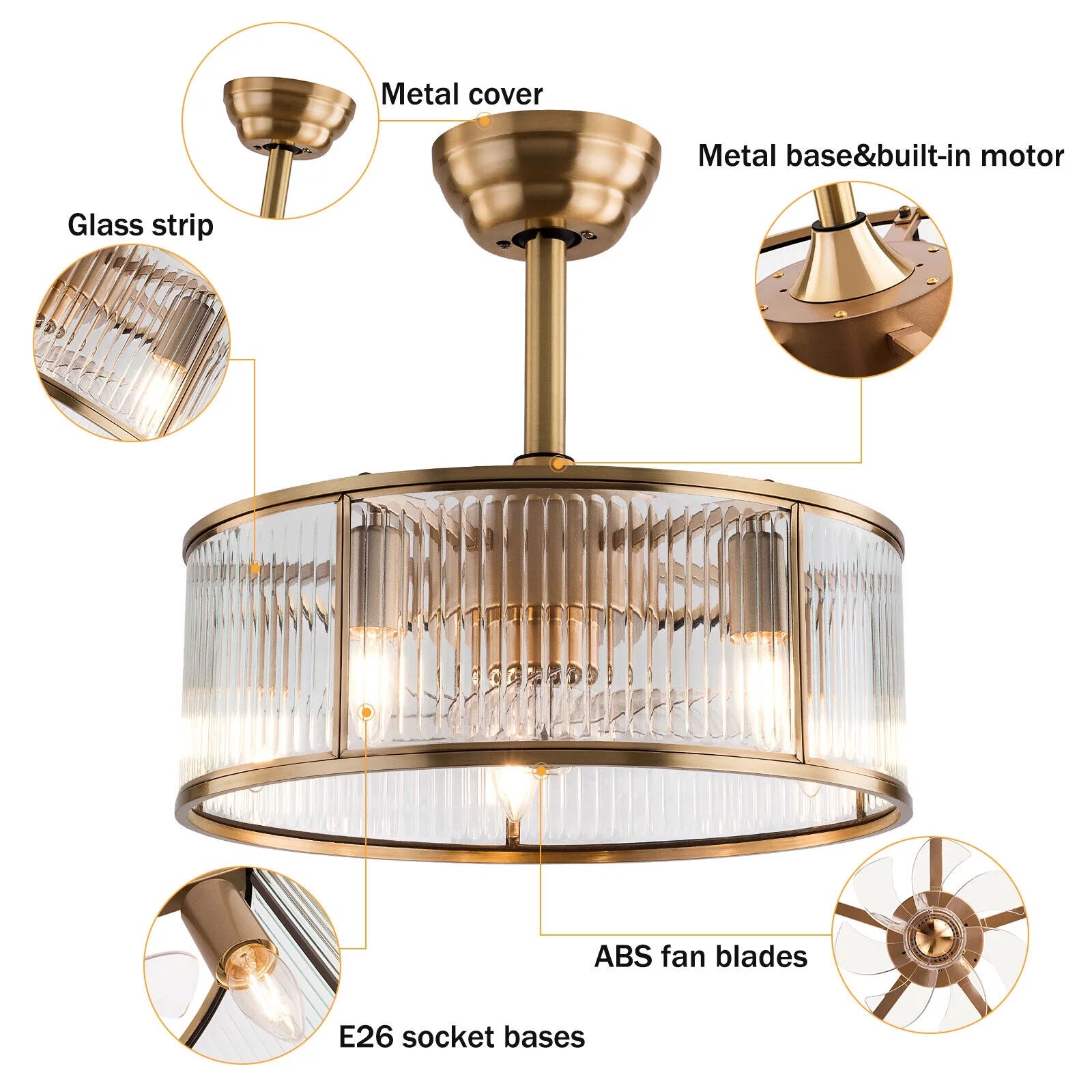 Farmhouse Ceiling Fan Light Gold With Remote Control S819588