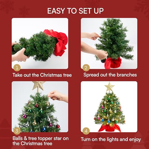 24" Mini Christmas Tree Tabletop Set with LED Lights and Star Treetop Z113832