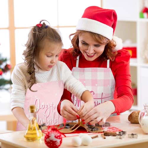 4Pcs Christmas Aprons Pink Xmas Tree Santa Deer Buffalo Plaid Adjustable Kitchen Cooking O6302