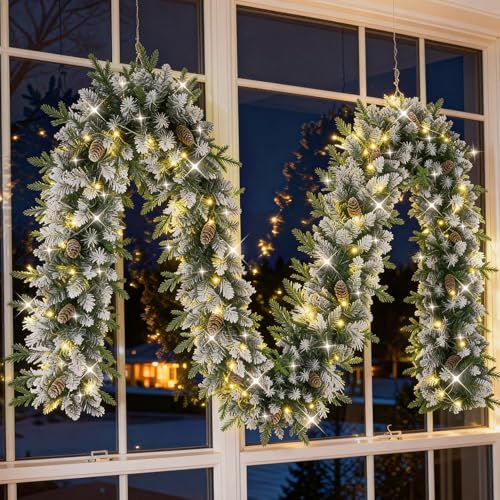Christmas garland with lights, 9ft pre-lit for stairs and mantle I297