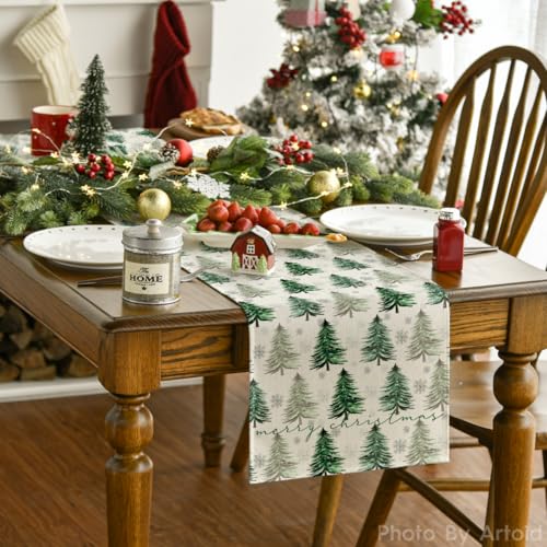 Christmas Table Runner Snowflake Winter Green Kitchen Dining Decor 13x72 Inch H231730