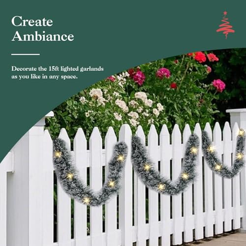 Christmas Garland with Lights 15FT, 2 Pack for Mantle, Stairs, Door & Wall Decor Q268