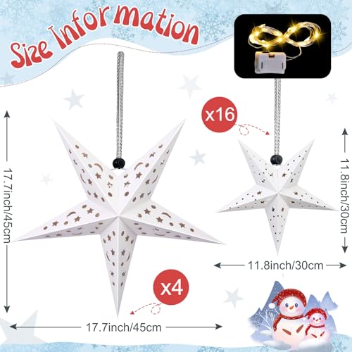20 Set Christmas Paper Star Lanterns with LED Lights Hanging Decor N8251