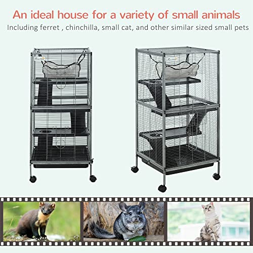 Metal Small Animal Cage with Hammock and 4 Tiers, Gray V69531