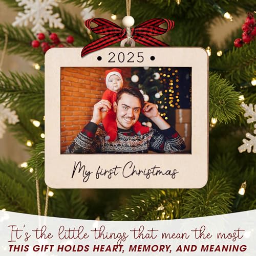 Christmas Ornament Picture Frame - Wooden Landscape Photo Frame for Tree U347