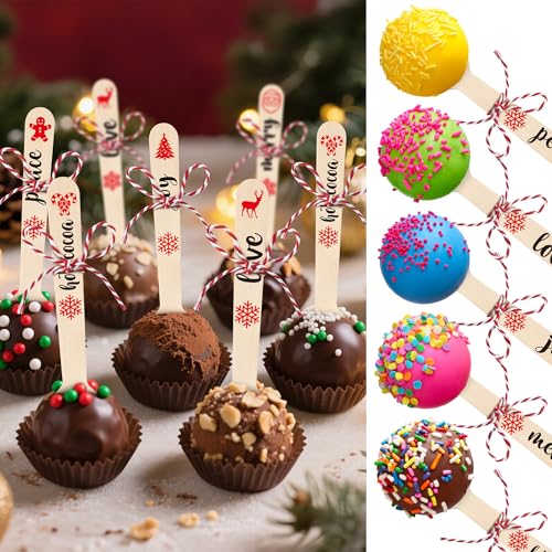 Disposable Christmas Wooden Spoons for Hot Cocoa and Stirring, 100 Set F324399
