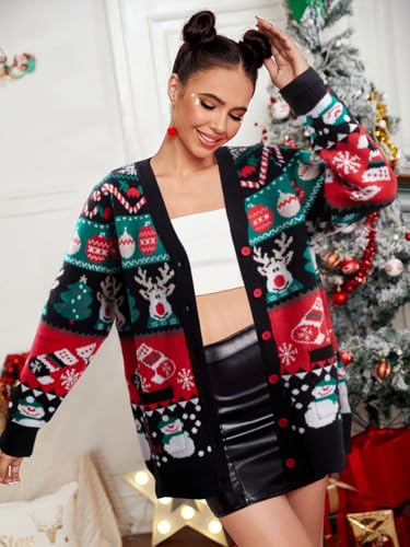 Funny Christmas Cardigan for Women Open Front Knit Coat W4033
