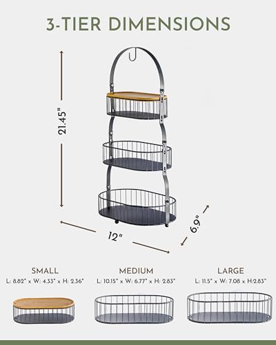 Fruit Basket for Kitchen Counter, 3-Tier Stand with Removable Baskets U643