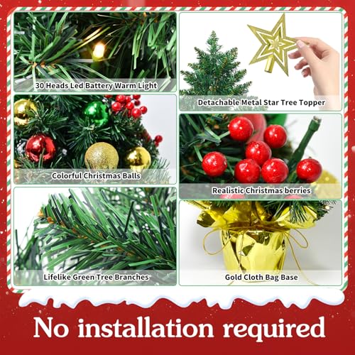 Tabletop Christmas Tree with LED Lights, 22-Inch Pre-Decorated Artificial Tree K796