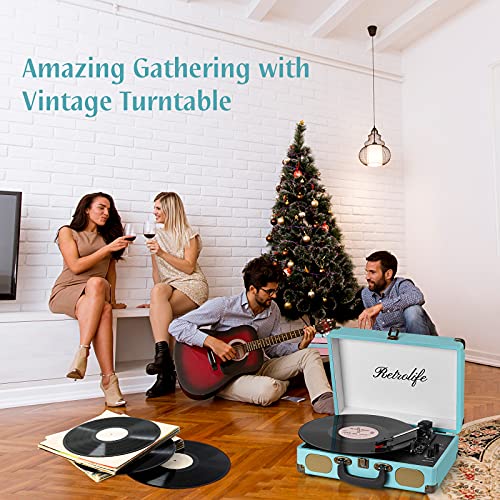 Bluetooth Portable Suitcase Vinyl Player with Built-in Speakers, 3-Speed Turntable R2173