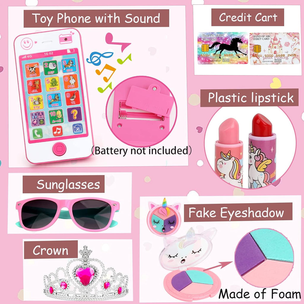 Pretend Makeup Playset for Toddler Girls with Toy Purse and Phone N744339